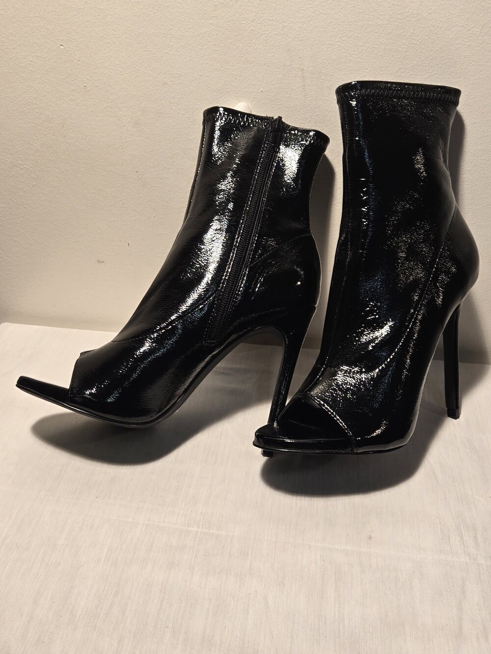 Steve Madden Black Patent Peep-Toe Stiletto Ankle Boots
